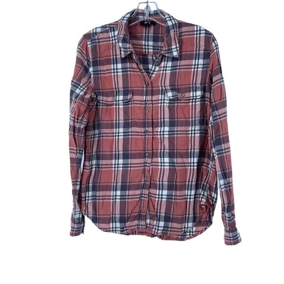 Paige Flannel Shirt Plaid Pink Button Up Size Small Fall Casual Long Sleeve Top - Picture 1 of 7